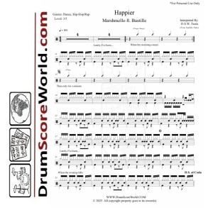Marshmello & Bastille - Happier - Drum Sheet Music